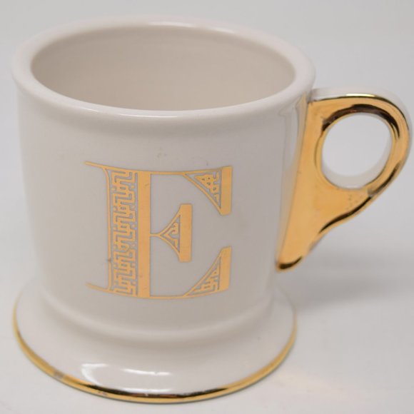 Anthropologie Mug E Initial Gold Trim Shaving Cup Monogram Typeface Boho 14 oz - Picture 1 of 16
